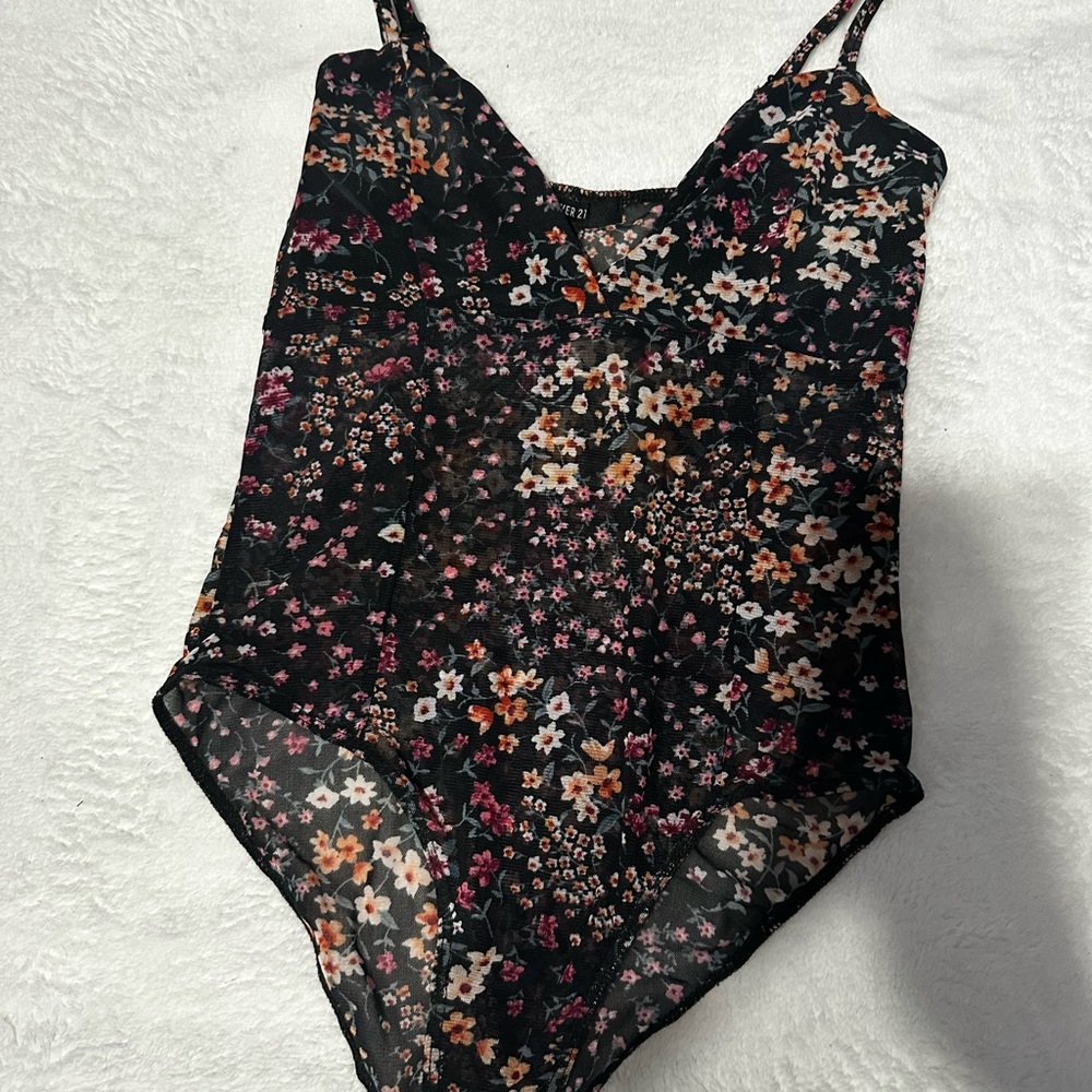 Forever 21 Mesh Floral Bodysuit